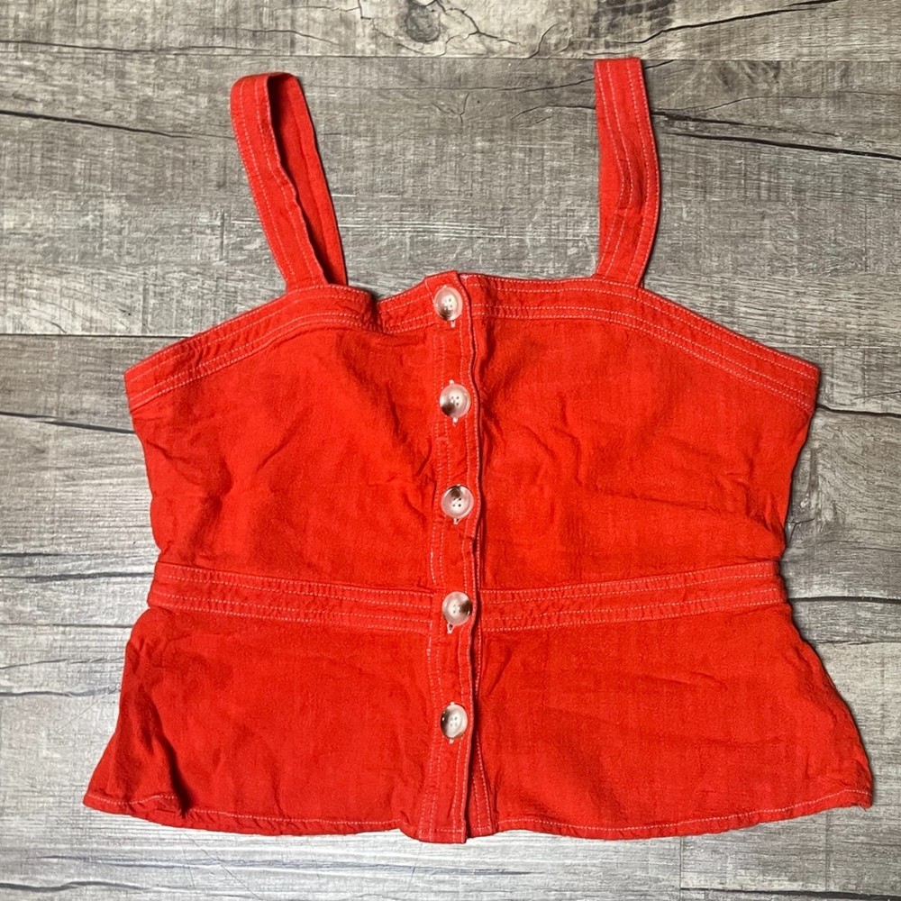 Francesca’s Collection Harper Heritage Red Orange Linen Blend Blouse Women M